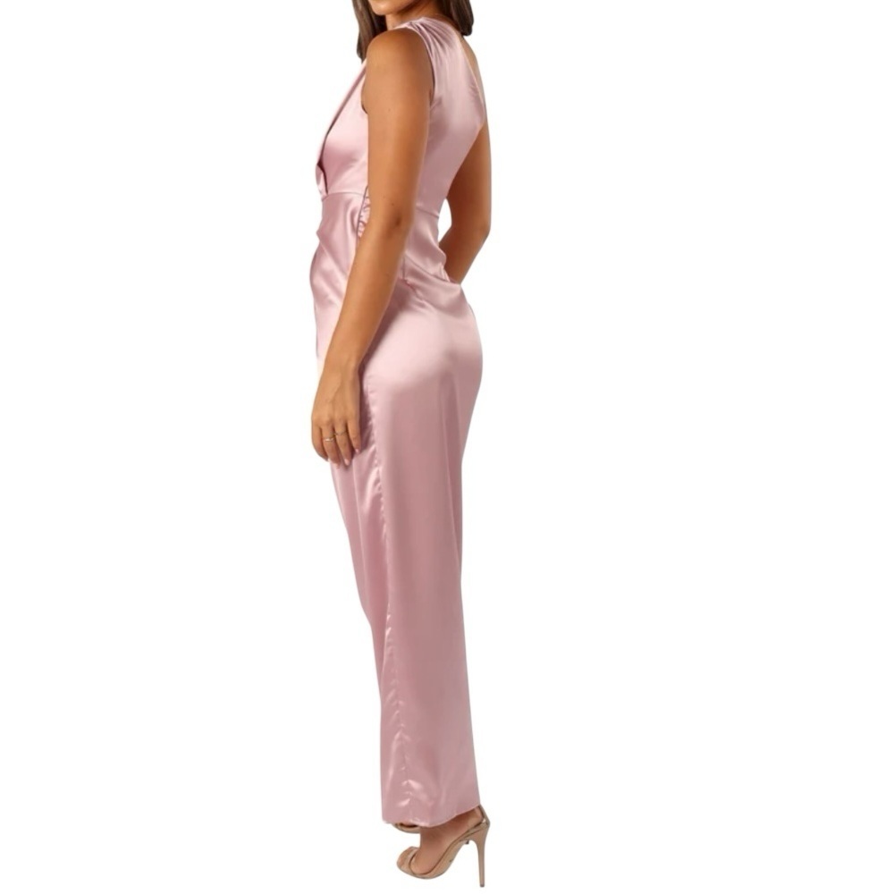Petal and Pup Nadia one Shoulder Maxi Dress Dusty Rose Size 2 Satin Side Slit - Picture 2 of 9